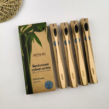 Aasha Herbals / Бамбуковая зубная щетка с угольной щетиной (ультра мягкая)