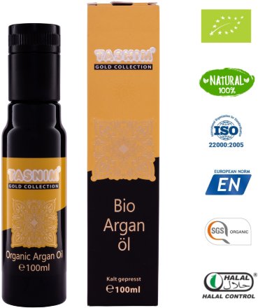 Tasnim / Аргановое масло BIO Arganöl первый холодный отжим из необжаренных зерен в UV-стекле из Австрии 100 мл