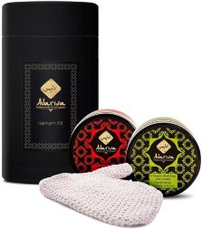 Adarisa / Подарочный набор для ванны и хамама, SPA-комплект с лавандой и розой: мыло-бельди, скраб для тела, варежка-мочалка
