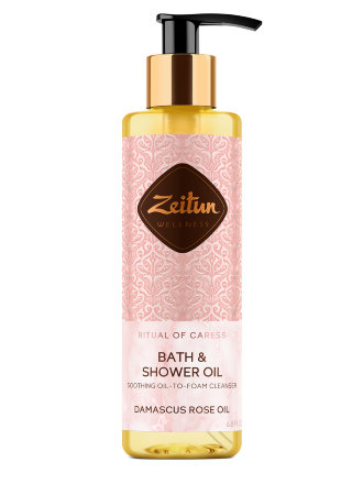 Zeitun / Смягчающее гидрофильное масло для душа «Ритуал нежности» с эфирным маслом дамасской розой, 200 мл