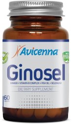 Avicenna / Гинкго билоба, витамины группы В (В1,В2,В3,В5,В6,В9 - Фолиевая кислота), Омега-3, Селен Ginosel / Гиносел, 60 шт/б