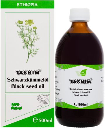 Tasnim / Масло черного тмина Schwarzkümmelöl Эфиопское первого холодного отжима 100% натуральное в стекле из Австрии 500 мл.