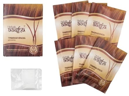 Aasha Herbals / Золотисто-коричневая - травяная краска для волос, 6х10 г