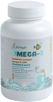 Biohayah / OMEGA-3 /  Детский комплекс Омега-3 с Витаминами Е и Д, Исландский рыбий жир со вкусом «Малина и травы», 90 капсул по 790 мг