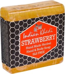 Indian Khadi / Мыло ручной работы «Клубника», без SLS (Strawberry Hand Made Herbal Soap), 85 г