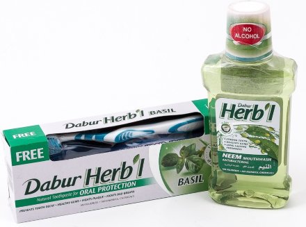 Dabur Vatika / Комплект &quot;Базилик и ним. Антибактериальный&quot;: зубная паста HERBL с базиликом и ополаскиватель для полости рта с нимом
