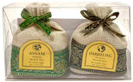 Bharat Bazaar / Чайный набор: Чай Ассам Черный и Чай Дарджилинг Черный в джутовых мешочках (Tea Assam &amp; Darjeeling in Jute packing), 2 шт по 50 гр