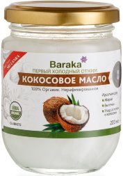 Baraka / Кокосовое масло Virgin Organic нерафинированное в стеклянной банке 200 мл